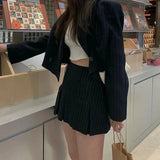 YESMYTOOL  -  Pleated Skirts Y2k Vintage Striped Women High Waist Preppy Style Korean Sexy Slim A Line Mini Skirt School Uniform Casual