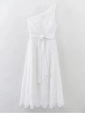 YESMYTOOL  -  White One Shoulder Autumn Cotton Dress Women Winter Casual Dress Vestidos Maxi New Embroidery Boho Beach Dress Holiday