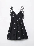 YESMYTOOL  -  Embroidery Boho Beach Summer Dress Women Black Cotton Vintage Sundress Smocked Tie Up Holiday Party Long Maxi Vestidos