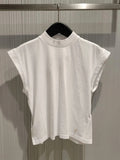 YESMYTOOL  - Metal Decor White T-shirt Women Summer Stand Collar Casual Simple Sleeveless Tee Shirts 2024 New Elegant Fashion Lady Tops Tees