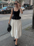 YESMYTOOL  -   Solid Color Fold Skirts For Women Elastic High Waisted With Pocket Loose Fashion Patchwork Summer New Long Skirt Female