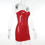 YESMYTOOL  - Strapless Bodycon Mini Dresses For Women Latex Leather Corset Red Dress Y2K Clothing 2024 Sexy Night Club Outfits