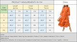 YESMYTOOL  -  Orange Ruffles Midi Dress For Women Lantern Sleeve Button Solid Dress With Belt Daily Vacation Party Vestido