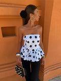 YESMYTOOL  -  Fashion Polka Dot Print Ruffles Slim Top For Women Off Shoulder Sleeveless Backless Tank Tops Summer Sexy Female Slim Streetwear