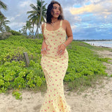 YESMYTOOL  -  Sexy Beach Vacation Outfits Robe Dress Romance Street Floral Strap Dress for Women Fall Fashion Casual Long Dresses