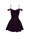 YESMYTOOL  -  Harajuku Design Spaghetti Strap Dress Wine Red Sleeveless Elegant Slash Neck Sexy One-Piece Frocks Women Formal Occasion Banquet