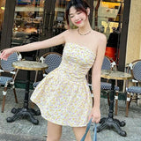 YESMYTOOL  -  One-Shoulder Slim Strapless Print Dress For Women High Waisted Sleeveless Backless Fashion Sweet Summer New Ruched Dress