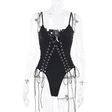 YESMYTOOL  -   Bandage Cut Out Bodysuits Trend 2024 Women Summer Tops Sexy Rave Outfit Black Techwear Bodysuit Cyber Y2K Clothes