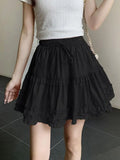 YESMYTOOL  -  Summer Simple Woman Black White High Waist Slim Pleated Short Skirt Streetwear Pink Ruffle Edge Party Lace-up Mini Cake Skirts