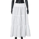 YESMYTOOL  -  White Cake Long Skirt For Women Lace Up Drawstring A-line High Waist Skirt Zipper Loose Folds Sweet Fashion Skirt Female