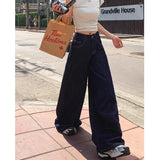 YESMYTOOL  -  Blue Cartoon Jeans Women High Waist American Wide Leg Pants Vintage Straight Baggy Casual Plus Size Mom Oversize Denim Trousers