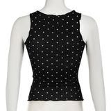 YESMYTOOL  -  Sweet Gothic Dark Summer Tank Top Short Polka Dot Frill Bow Korean Fashion Vest Sleeveless Top Tees Kawaii Contrast