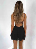 YESMYTOOL  -   Lace Hollow Out Backless Sexy Dress Women Ruffle 2024 Elegant Holiday Casual Dress Bodycon Summer Mini Dress Vestidos