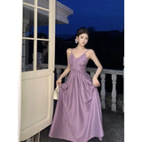 YESMYTOOL  - Y2k Summer French Purple Dress Backless Dresses Slim One Piece Women's Long Dresses Solid Casual Fashion Youthful Woman Clothes