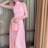 YESMYTOOL  - 2024 New Hip Wrap Skirt Fashion Style Sexy Temperament Pink Gloss A-line Dress for Women