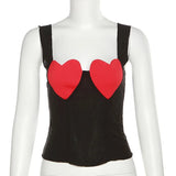 YESMYTOOL  -  Backless Crop Top for Women, Spaghetti Strap, Sleeveless, Heart Contrast Color, Spring and Summer Trendsetter