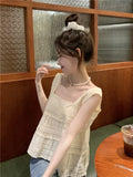 YESMYTOOL  -  Summer New Solid Color Slim Women's Tank Sweet Lace Embroidery Tank Woman White Apricot Simple Chicly Tank Top Female