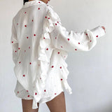 YESMYTOOL  -   2024 New Heart Printed Short Set Women Long Sleeve Pocket Ruffle Cardigan+Short Pants Sets Spring Summer Casual Chic 2 Piece Set