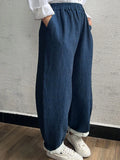 YESMYTOOL  -  Casual Cotton Linen Women'S Pants Blue High Waist Wide Leg Streetwear Trousers Pantalon Femme Women'S Clothing Free Shipping