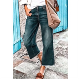 YESMYTOOL  -  Autumn Female Flare Jeans School Girls Frayed Hem Cropped Denim Pants Plus Size Ankle-length Woman Vintage Trousers Loose