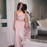 YESMYTOOL  - Fashionable diamond shoulder strap satin suspender long skirt set for women's spring two-piece women's clothing CSM19XY23664