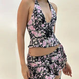 YESMYTOOL  -  Floral Print 2 Piece Cami Top And Skirt Sets Beach Wear Sexy Vacation Outfits Woman 2024 Summer Co Ord Set For Women