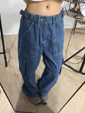 YESMYTOOL  -   Vintage Baggy Jeans Women Streetwear Striped Wide Leg Cargo Pants Denim High Waist Pockets Fashion Y2k Trousers