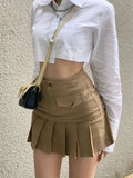 YESMYTOOL  -  Pleated Micro Skirt Women Korean Fashion Casual Button Pocket Patchwork High Waist A-line Sexy Mini Skirt Streetwear