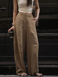 YESMYTOOL  -   Khaki Linen Cotton Pants Women Vintage Oversize Streetwear Wide Leg Summer Trousers Office Ladies High Waist Bottoms New