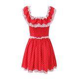 YESMYTOOL  -   Summer Women Lace Patchwork Sexy Off Shoulder Dress Low Waist Short Sleeve Female Holiday Party Mini Dresses White Red