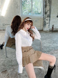 YESMYTOOL  -  Pleated Micro Skirt Women Korean Fashion Casual Button Pocket Patchwork High Waist A-line Sexy Mini Skirt Streetwear