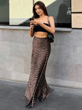 YESMYTOOL  - Women's leopard print print sexy wrap buttocks fishtail skirt floor mopping women's half skirt summer women's drape long skirt