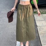 YESMYTOOL  -   Cargo Skirt Vintage Solid Fashion Casual Streetwear Midi Skirts Harajuku Y2k Retro All-match Summer A-line Slit Skirt