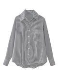 YESMYTOOL  -  Fashion Stripe Shirt For Women Lapel Single Breasted Full Sleeve Poplin Blouse Spring Summer 2024 New Chic Tops Female XX11