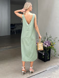 YESMYTOOL  -  2024 Summer Women Solid White V Neck Sleeveless Fashion Dress Split Tank Dress