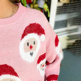 YESMYTOOL  -  Cute Santa Claus Knitted Sweater Women Long Sleeve Crew Neck Pink Pullover Christmas Festival Rave Loose Fit Knitwear Jumpers