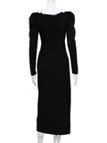 YESMYTOOL  -  Fashion 2024 Fall Peter Pan Collar Mid-calf Evening Party Dresses for Women Elegant Double Breasted Black Office Work Dress