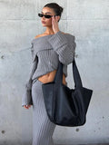 YESMYTOOL  -  Women Off Shoulder Knitting Sweater Two Piece Set Sexy Top Slim Wrap Hip Midi Vest Dress Autumn Winter Skirts Suit Fashion 2024