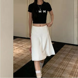 YESMYTOOL  - Elegant White Women Skirt Fairycore Ruffle Mid Skirts Coquette Summer Sexy A-line Basic Casual Korean Style Silk Skirt