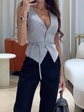 YESMYTOOL  -  2024 Patchwork V-Neck Loungewear Tank Tops, Women Summer Sleeveless Simple Shirts, Lace-Up Solid Ladies Cardigan Vest Streetwear