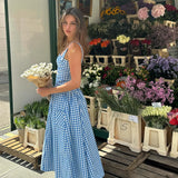 YESMYTOOL  -  Elegant and Beautiful Women Dresses 2024 Summer Spaghetti Strap Long Plaid Dress with Pocket Female Vacation Dress