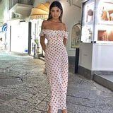 YESMYTOOL  -  Women Vintage Dress Clothing 2024 Summer New Fashion Wave Dot Print A- Line Dress Women Sexy Tight Waist Ruffled Sling Dress