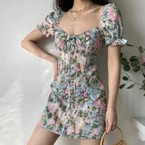 YESMYTOOL   - Woman's Hotsweet Dresses Lolita Style A-LINE slash neck Petal Sleeve Miniskirt Printing Slim female clothing