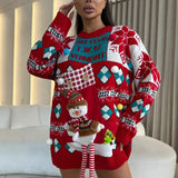 YESMYTOOL  -  Red Christmas Sweaters for Women Fashion Casual Loose Jumpers Autumn Winter Elegant Long Sleeve Warm Pullovers 2024