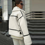 YESMYTOOL  -  Winter Warm Lamb Wool Jacket Casual Loose Thick Coat Contrast Color One Piece Faux Fur Jacket Coat Plush Jacket Women