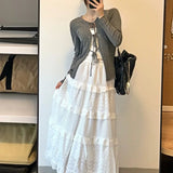 YESMYTOOL  -  white skirt women cotton ruffled layered midi skirt spring summer skirt boehmian style long skirts for women