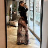 YESMYTOOL   -  Mesh Stitching Leopard Sexy See-Through Long Skirt Female Animal Print Slim High Waist Skirts Hot Girl Fashion Streetwear