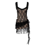 YESMYTOOL  -  Hot Summer New Arrival Lace V-Neck Spaghetti Strap Jumpsuit with Double Layer Ruffle Hem Mini Skirt Short Set