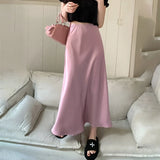 YESMYTOOL  -  Fashion Acetic Acid Satin Fishtail Long Skirts Summer New Solid Color Silk Skirts for Women Straight Waist Long Skirts Elegant