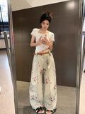 YESMYTOOL  -   Pleated Baggy Suit Pants Women Y2k Fashion High Waist Print Straight Kpop Trouser Harajuku Causal Mujer Wide Leg Bottoms